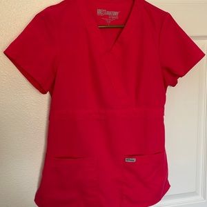 Pink/red greys anatomy scrub top